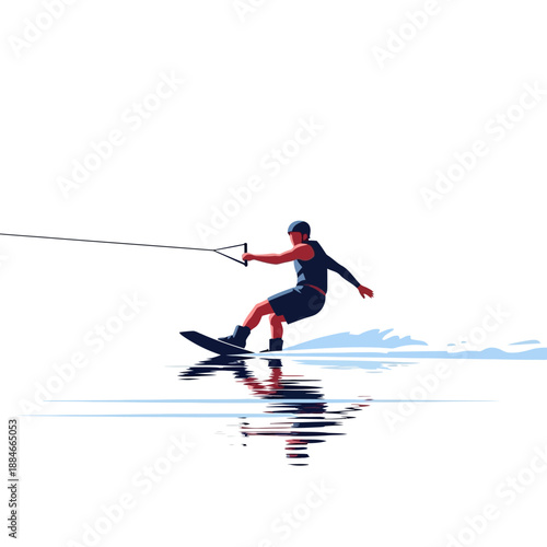 Man Wakeboarding on Calm Water with Reflection
