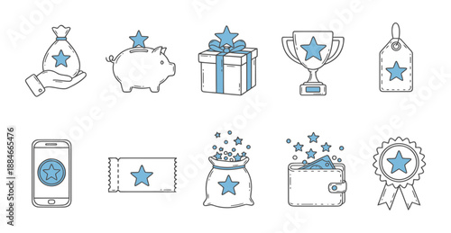 Business reward set of web icons in line style. A collection of linear icons representing various reward concept.