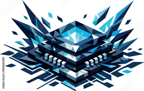 Futuristic Microchip Vector. Low-poly vector illustration focused on a futuristic microchip core, polygonal geometric style with