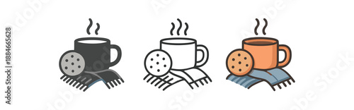 cozy home steaming mug with biscuit and soft scarf