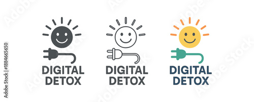 digital detox unplug button with smile face and rays