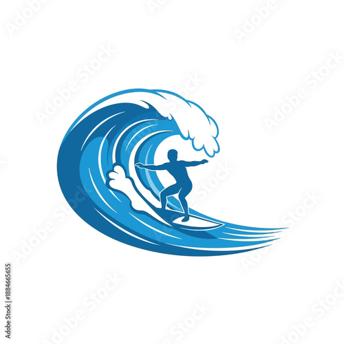 Surfer Riding Big Blue Ocean Wave