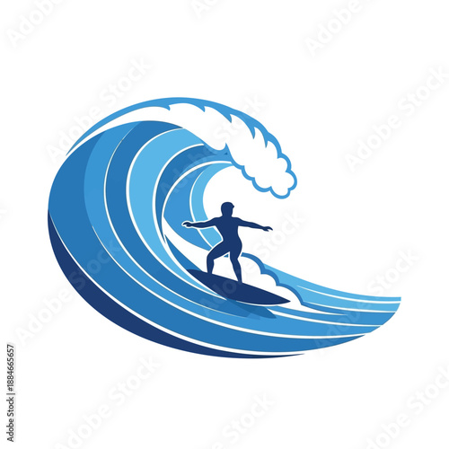 Surfer Riding Blue Wave Silhouette