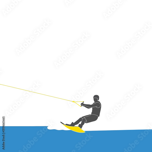 Wakeboarder Silhouette Riding Yellow Board on Blue Water