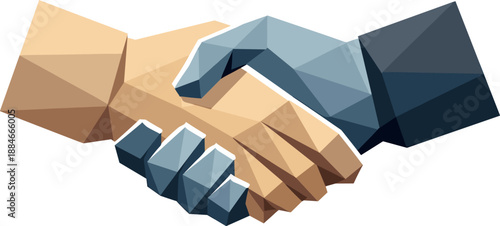 Geometric Handshake Icon. Low-poly vector illustration focused on a minimalist handshake icon symbolizing agreement, polygonal