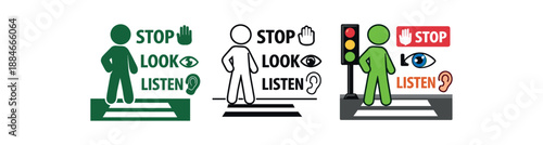 neurodivergent friendly routine crossing street visual stop look listen green figure