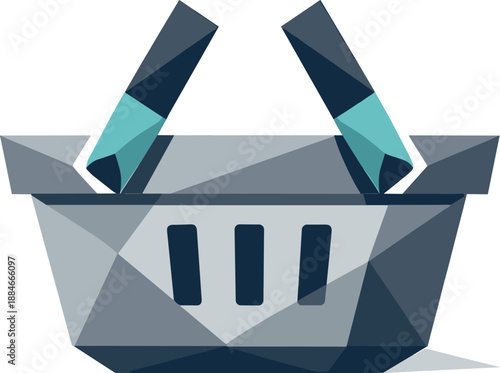 Minimalist Shopping Basket. Low-poly vector illustration focused on a minimalist shopping basket icon representing online shopping