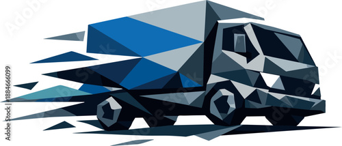 Polygonal Delivery Truck. Low-poly vector illustration focused on an abstract logistics delivery truck concept, polygonal