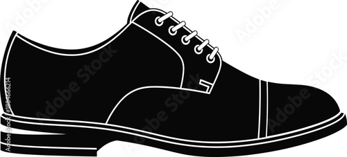 Black mens dress shoe vector illustration formal leather footwear icon isolated on white background for business fashion wedding and elegant design