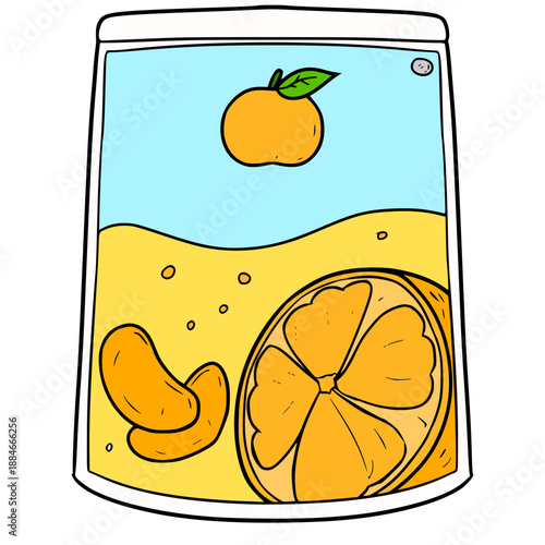 orange juice pouch illustration hand drawn isolated vector