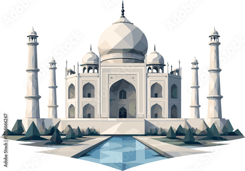 Minimalist Taj Mahal Design. Low-poly vector illustration focused on an iconic Taj Mahal symbol representing world heritage and