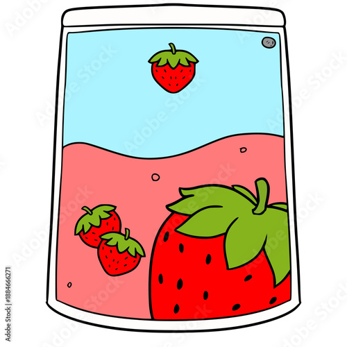 strawberry juice pouch illustration hand drawn isolated vector