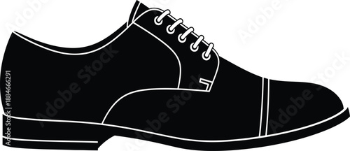 Classic black mens dress shoe vector illustration formal leather footwear icon isolated on white background for business fashion and elegance