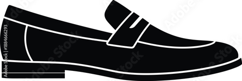 Classic Black Men Loafer Vector Illustration Isolated on White Minimalist Formal Dress Shoe Icon for Fashion Design and Retail Branding