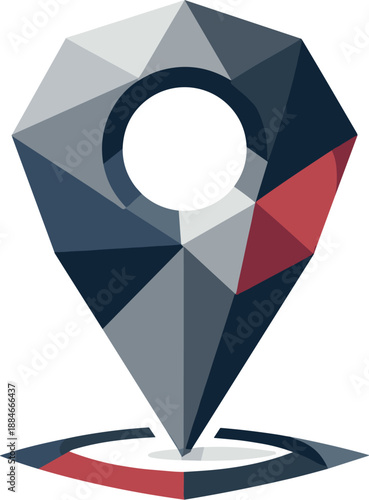 Minimalist Map Pin Design. Low-poly vector illustration focused on a minimalist map pin icon, polygonal geometric style with sharp