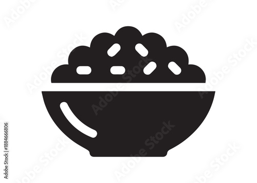 Rice Bowl Icon, Editable Solid Vector Illustration