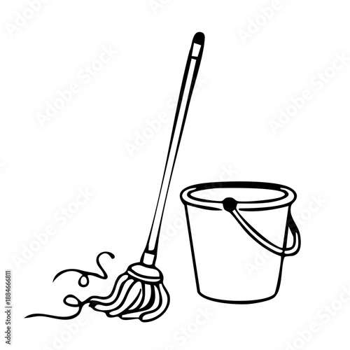 Mop and bucket cleaning tools illustration