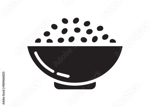 Rice Bowl Icon, Editable Solid Vector Illustration