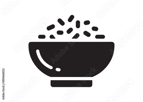 Rice Bowl Icon, Editable Solid Vector Illustration