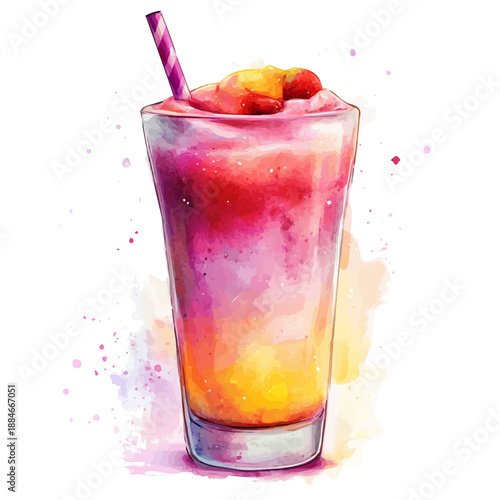 Smoothie, fantasy-inspired semi-realistic illustration, soft glowing accents, watercolor style, isolated on white
