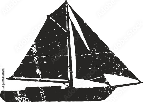 vintage distressed silhouette of a sailboat with triangular sails on a white background