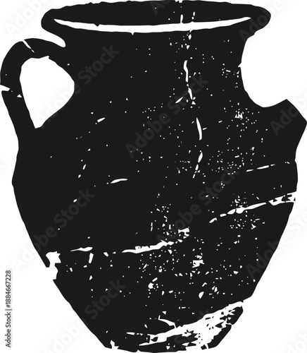 worn ancient clay jug silhouette with handle and chipped areas for historical or archaeological design