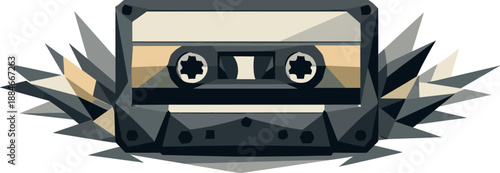 Retro Cassette Vector. Low-poly vector illustration of a vintage audio cassette representing retro music and analog lifestyle,