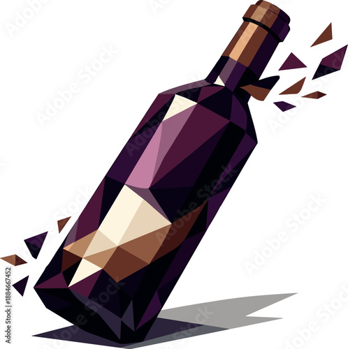 Geometric Wine Bottle. Low-poly vector illustration of a wine bottle as a symbol of gastronomy and social moments, polygonal
