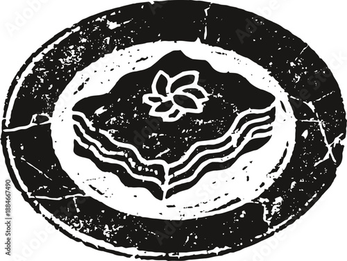 Traditional baklava dessert with layered pastry and nut filling on plate illustration