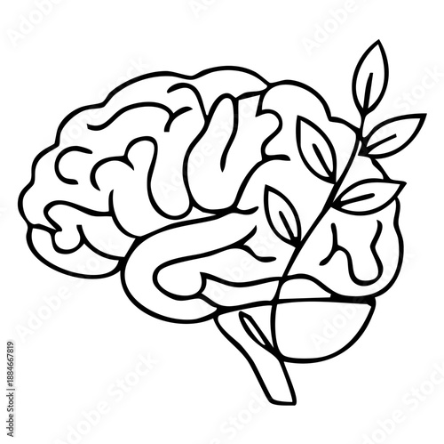 Brain with plant growing, showing mental health and growth
