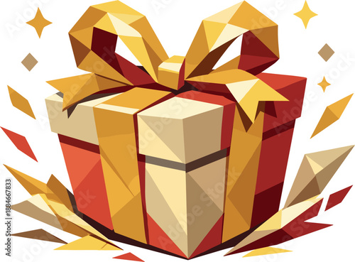 Festive Polygonal Present. Low-poly vector illustration of a festive present box representing holidays, surprises, and joyful