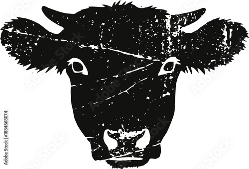 Black distressed cow head illustration with rough texture and bold silhouette design