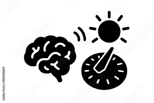 Neural Sundial Icons. Solid style icons of a sundial activated by thought and tremor: brainwave solar dial, vibration-reactive