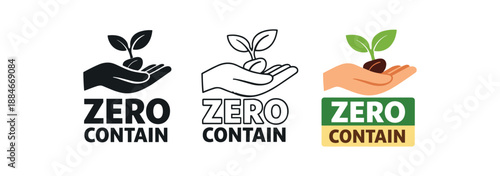 zero contain plant based label with sprouting seed and hand