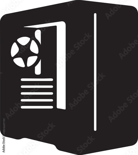  Icon of a computer in black and white, symbolizing computing and information technology