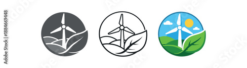 zero contain renewable energy badge with windmill and leaf