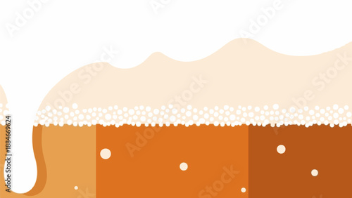 Amber liquid with frothy white foam and rising bubbles in a glass