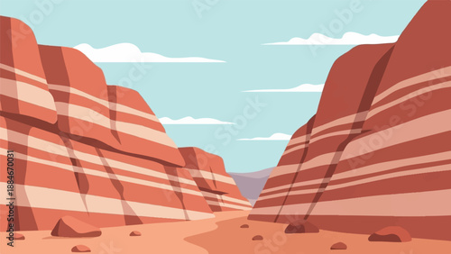 Vast desert canyon with layered red rock walls under a cloudy sky