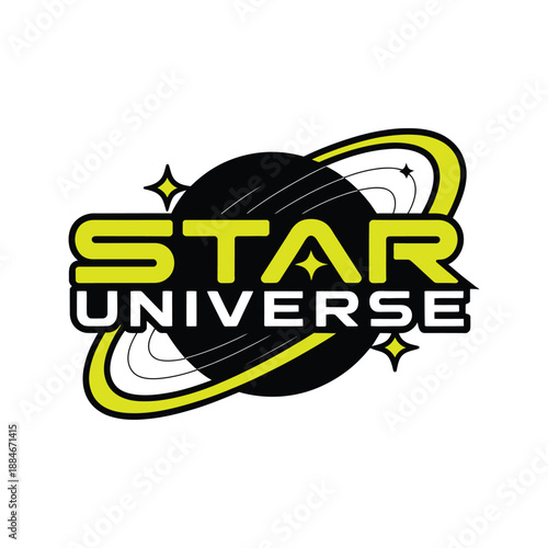 Star Universe Cosmic Space Planet Logo Design with Ring Orbit