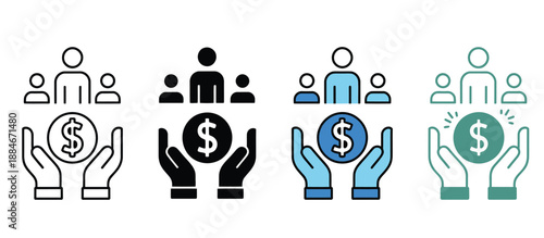 Crowdfunding icon set investing in people and ideas, vector illustration representing financial support, funding, community contributions, business growth, and modern investment concepts