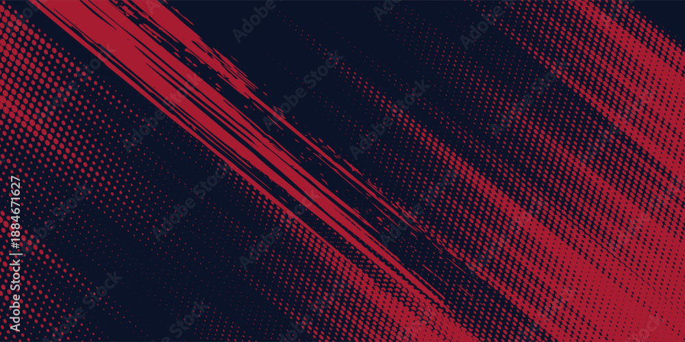 Fototapeta premium Trend Red halftone dots blue color pattern gradient grunge texture background. Modern