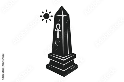 Iconic Obelisk Structures. Solid style icons of Ambient Light and Reflection: soft glow, light beam, reflective edge, shadow
