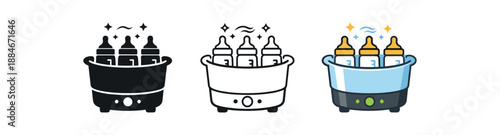 sterilizing baby bottles icon on light background. bottles sterilizer pot. hygiene safety symbol. shapes clearly readable