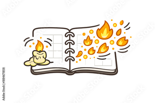 Productivity Fire Dots. Doodle-style vector icon of productivity awakening, remaining candle glow converting into energetic fire