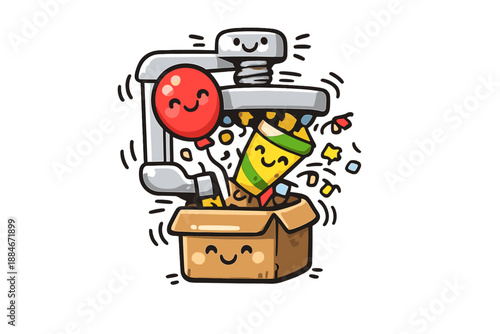 Festive Compression Icon. Doodle-style vector icon of holiday archiving, friendly compression app icon squeezing festive symbols