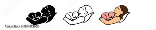 skin to skin contact icon on light background. newborn lying on mother chest immediately after birth. early bonding and warmth symbol. bodies clearly readable