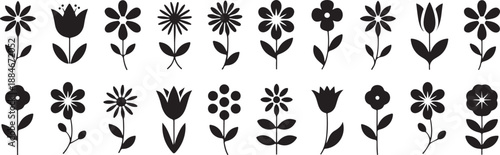An assortment of delicate black floral silhouettes arranged in a single row