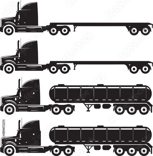 blacktrucksilhouetteswithdifferenttrailers