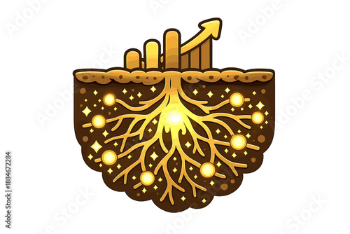 Neural Pathway Growth. Doodle-style vector icon of analytical growth underground, root-like neural pathways expanding and