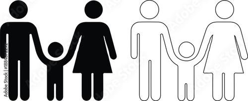 family black black outline icon set vector illustration father mother child silhouette 